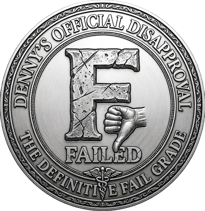 Denny’s Official Disapproval: F, Failed — The Definitive Fail Grade